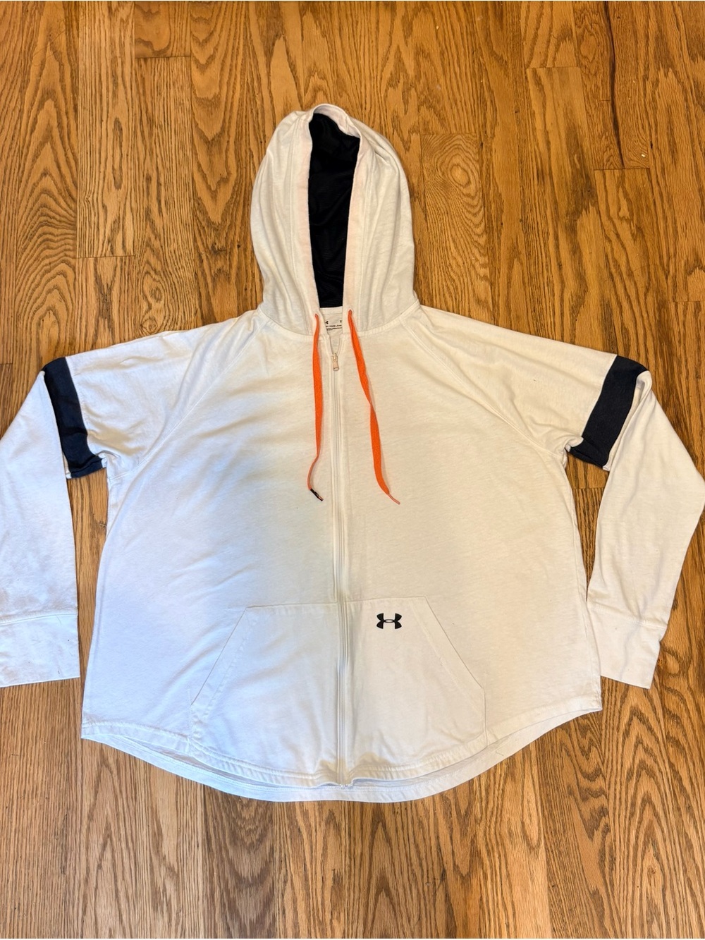Under Armour Lightweight Full Zip Hoodie White Navy Orange Stripe 2XL Loose Fit